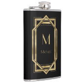 Schwarz und Gold geometrisch | Monogramm und Name Flachmann (Rechts)