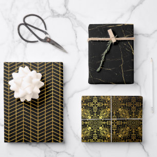 Schwarz und Gold Geschenkpapier Set