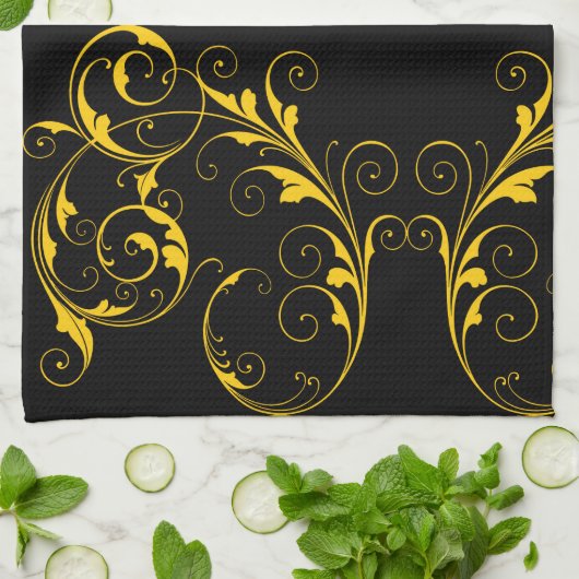 Schwarz und Gold Geschirrtuch (Gefaltet)