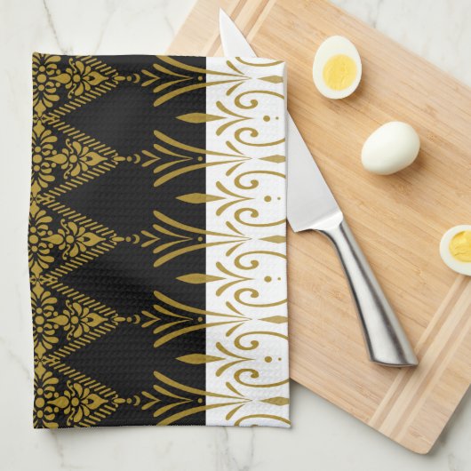 Schwarz und Gold Geschirrtuch (Viertel Falte)