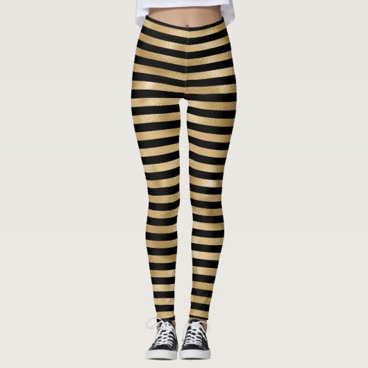 Schwarz und Gold gestreift Frauen Leggings (Vorderseite)