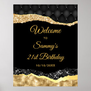 Schwarz und Gold Glam Tränen Geburtstag Willkommen Poster