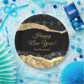 Schwarz und Gold Glam tränen glücklich Neues Jahr Pappteller (Party)