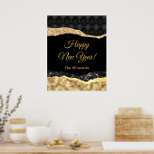 Schwarz und Gold Glam tränen glücklich Neues Jahr Poster (Küche)