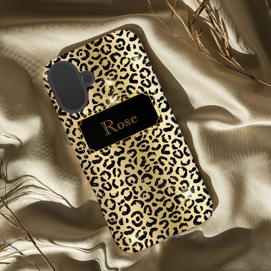 Schwarz und Gold glamouröser Leparddruck Case-Mate iPhone Hülle