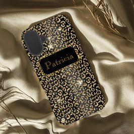 Schwarz und Gold glamouröser leparger Glitzer-Druc iPhone 16 Plus Hülle