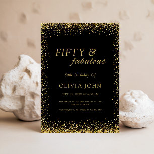 Schwarz und Gold Glitter Fünfzig und Fantastisch G Einladung
