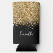 Schwarz und Gold Glittery Glam Script Name Selters Dosenkühler (Vorderseite)