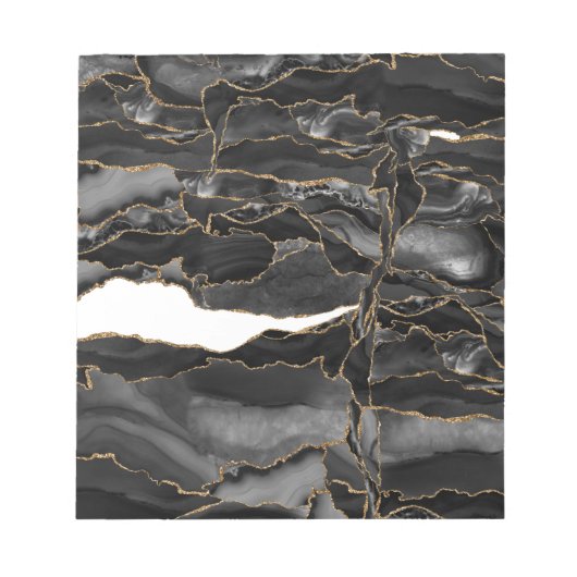 Schwarz und Gold Glitzer Agate Notizblock (Vorderseite)