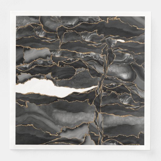 Schwarz und Gold Glitzer Agate Serviette (Vorderseite)