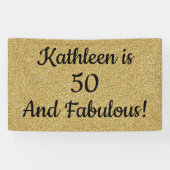 Schwarz und Gold Glitzer Fünfzig und toller Geburt Banner (Horizontal)