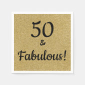 Schwarz und Gold Glitzer Fünfzig und toller Geburt Serviette (Vorderseite)