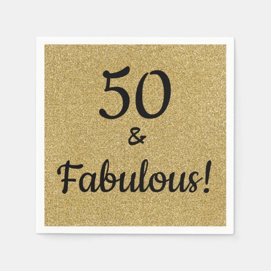 Schwarz und Gold Glitzer Fünfzig und toller Geburt Serviette (Vorderseite)