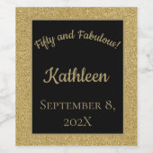 Schwarz und Gold Glitzer Fünfzig und toller Geburt Weinetikett (Einzelnes Label)