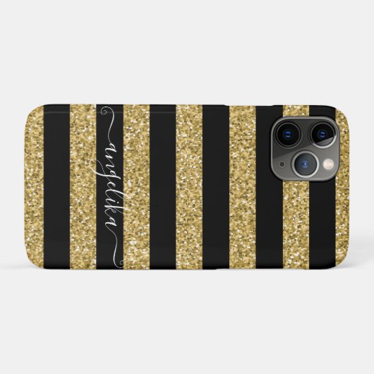 Schwarz und Gold Glitzer Stripes Script-Individuel Case-Mate iPhone Hülle (Rückseite (Horizontal))
