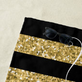 Schwarz und Gold Glitzer Stripes Script-Individuel Strandtuch (Beispiel)