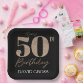 Schwarz und Gold Glitzer Zahl 50. Geburtstag Pappteller (Party)