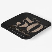 Schwarz und Gold Glitzer Zahl 50. Geburtstag Pappteller (Gewinkelt)