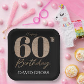 Schwarz und Gold Glitzer Zahl 60. Geburtstag Pappteller (Party)