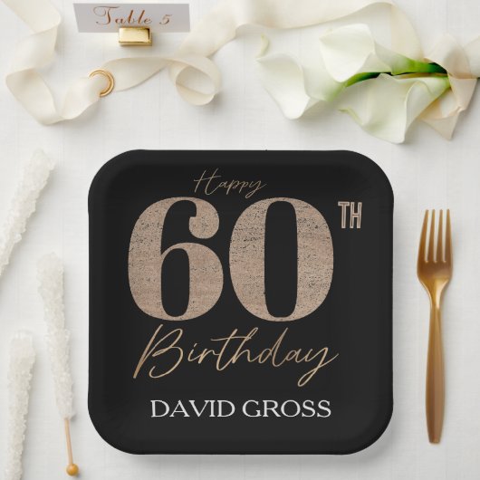 Schwarz und Gold Glitzer Zahl 60. Geburtstag Pappteller (Hochzeit)