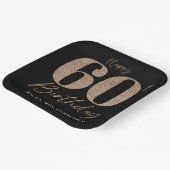 Schwarz und Gold Glitzer Zahl 60. Geburtstag Pappteller (Gewinkelt)