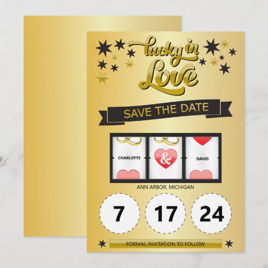 Schwarz und Gold - Glück in der Liebe Save the Dat Date (Vorne/Hinten)