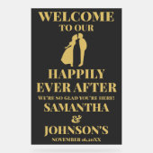 Schwarz und Gold glücklich je nach Hochzeit Willko Acrylschild (Vorderseite)