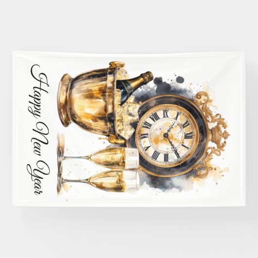 Schwarz und Gold glücklich Neues Jahr Banner (Horizontal)