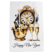 Schwarz und Gold glücklich Neues Jahr Mittlere Geschenktüte (Rückseite)