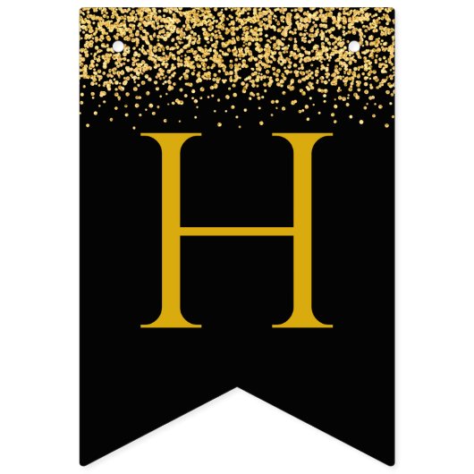 Schwarz und Gold glücklich Neues Jahr Wimpelkette (Zweite Fahne)