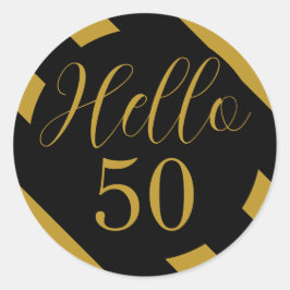 Schwarz und Gold Hallo 50 Diagonale Streifen Runder Aufkleber