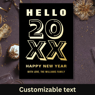 Schwarz und Gold Hallo Frohes Neues Jahr Typografi Folien Feiertagskarte