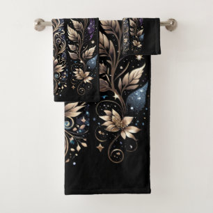 Schwarz und Gold Hand Tattoo Badhandtuch Set