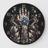 Schwarz und Gold Hand Tattoo Große Wanduhr (Vorderseite)