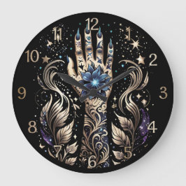 Schwarz und Gold Hand Tattoo Große Wanduhr