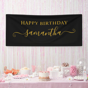 Schwarz und Gold Happy Geburtstag Niedlicher Name Banner