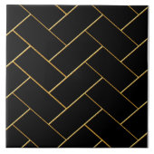 Schwarz und Gold Herringbone Design Keramik Tile. Fliese (Vorderseite)