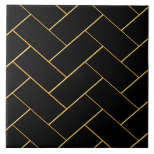 Schwarz und Gold Herringbone Design Keramik Tile. Fliese