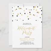 Schwarz und Gold | Hexagon Confetti Retirement Par Einladung (Vorderseite)