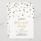 Schwarz und Gold | Hexagon Confetti Retirement Par Einladung (Vorne/Hinten)