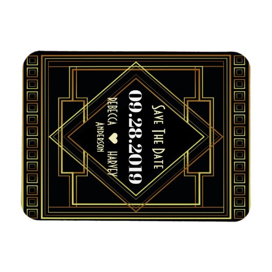 Schwarz und Gold Hochzeit speichern Sie das Datum Magnet (Horizontal)