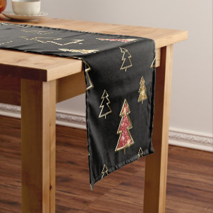 Schwarz und Gold Imitate Weihnachtsbäume aus Metal Kurzer Tischläufer