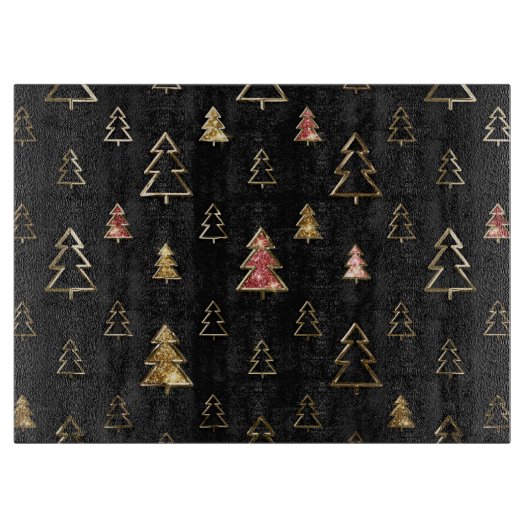 Schwarz und Gold Imitate Weihnachtsbäume aus Metal Schneidebrett (Vorderseite)