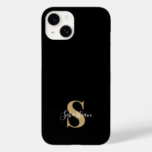 Schwarz und Gold   Initial Monogram Personalisiert Case-Mate iPhone 14 Hülle
