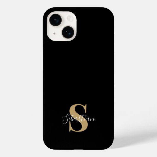 Schwarz und Gold | Initial Monogram Personalisiert Case-Mate iPhone Hülle (Rückseite)