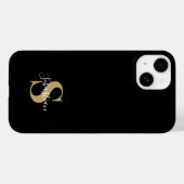 Schwarz und Gold | Initial Monogram Personalisiert Case-Mate iPhone Hülle (Rückseite (Horizontal))