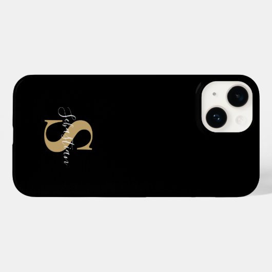Schwarz und Gold | Initial Monogram Personalisiert Case-Mate iPhone Hülle (Rückseite (Horizontal))