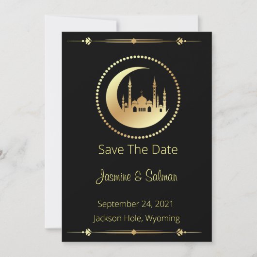 Schwarz und Gold islamisch Save The Date (Vorderseite)