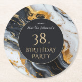 Schwarz und Gold jedes Alters Geburtstag Runder Pappuntersetzer (Vorderseite)