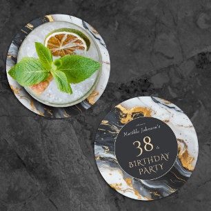 Schwarz und Gold jedes Alters Geburtstag Runder Pappuntersetzer